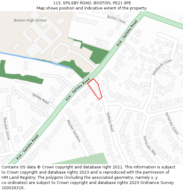 113, SPILSBY ROAD, BOSTON, PE21 9PE: Location map and indicative extent of plot