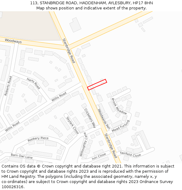 113, STANBRIDGE ROAD, HADDENHAM, AYLESBURY, HP17 8HN: Location map and indicative extent of plot