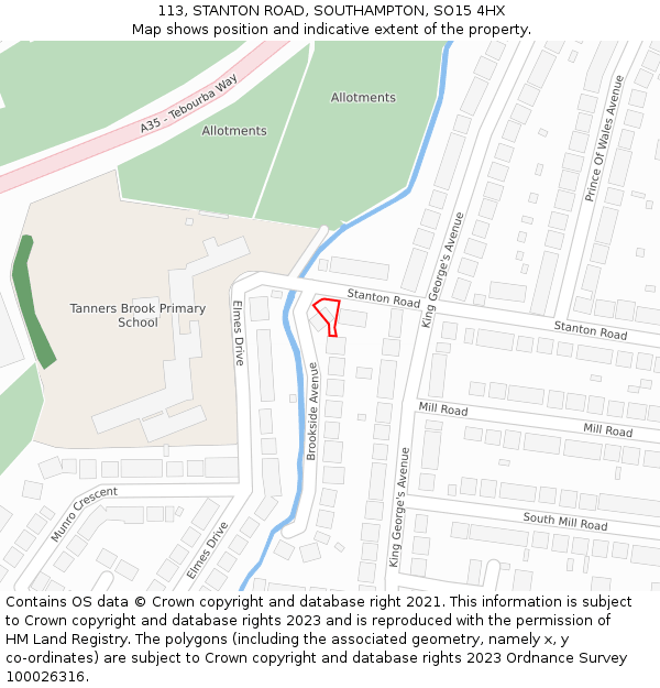 113, STANTON ROAD, SOUTHAMPTON, SO15 4HX: Location map and indicative extent of plot