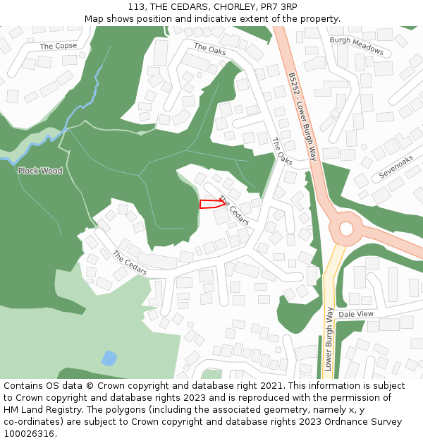 113, THE CEDARS, CHORLEY, PR7 3RP: Location map and indicative extent of plot