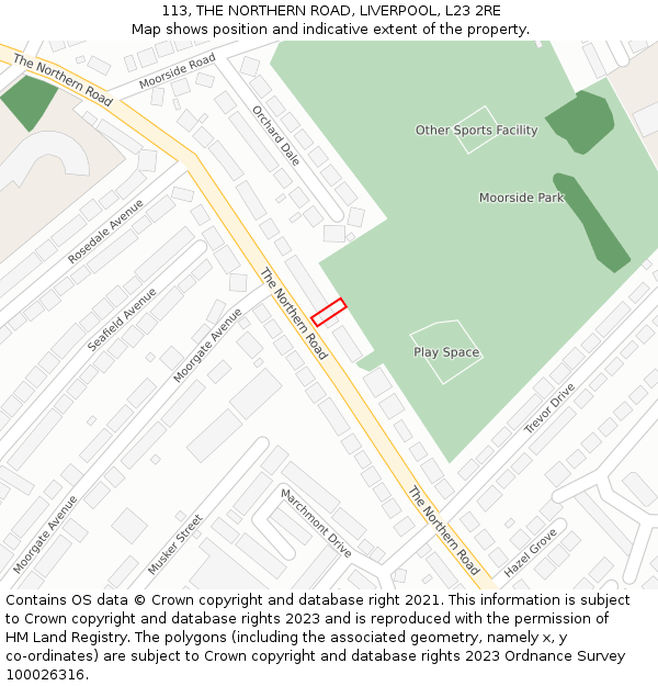 113, THE NORTHERN ROAD, LIVERPOOL, L23 2RE: Location map and indicative extent of plot