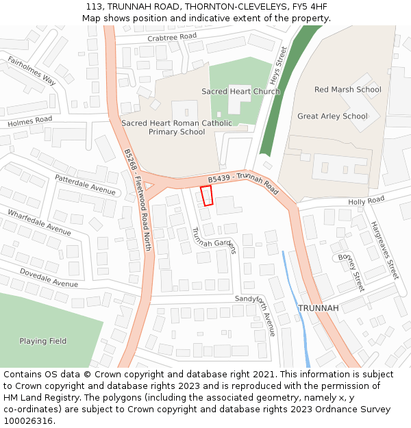 113, TRUNNAH ROAD, THORNTON-CLEVELEYS, FY5 4HF: Location map and indicative extent of plot