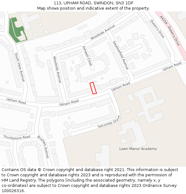 113, UPHAM ROAD, SWINDON, SN3 1DP: Location map and indicative extent of plot