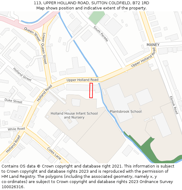 113, UPPER HOLLAND ROAD, SUTTON COLDFIELD, B72 1RD: Location map and indicative extent of plot