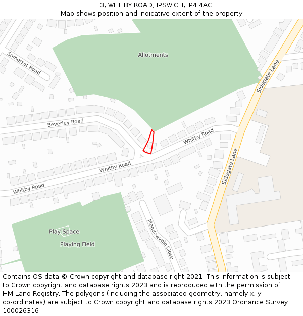 113, WHITBY ROAD, IPSWICH, IP4 4AG: Location map and indicative extent of plot