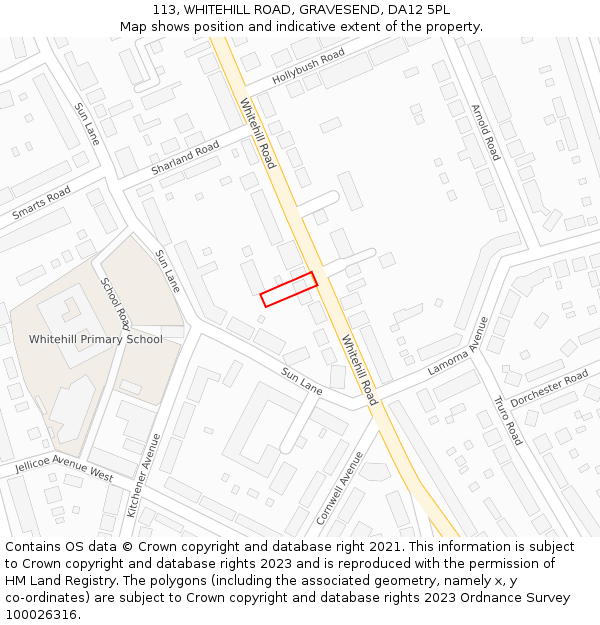 113, WHITEHILL ROAD, GRAVESEND, DA12 5PL: Location map and indicative extent of plot