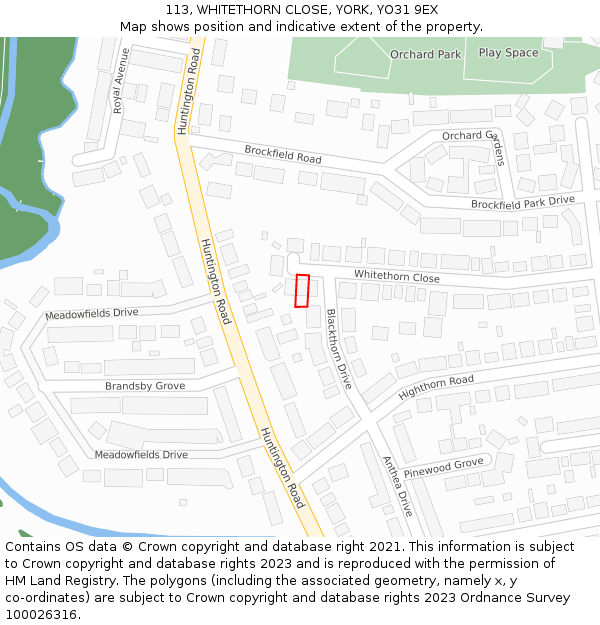 113, WHITETHORN CLOSE, YORK, YO31 9EX: Location map and indicative extent of plot