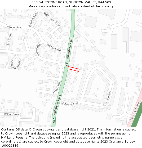 113, WHITSTONE ROAD, SHEPTON MALLET, BA4 5PS: Location map and indicative extent of plot