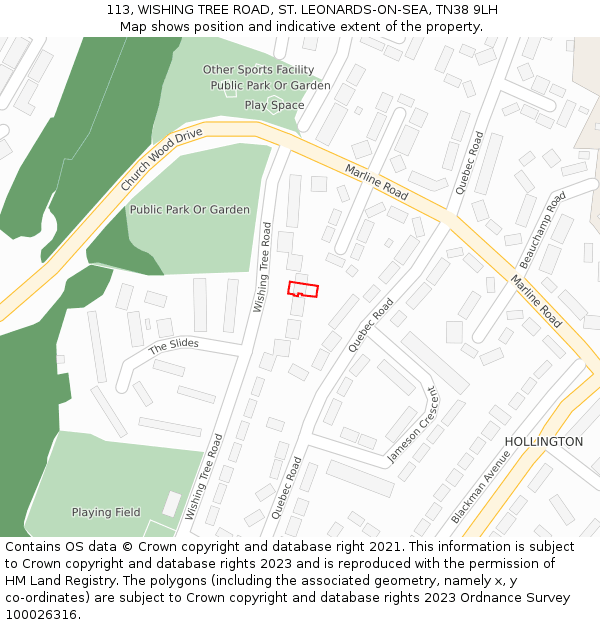 113, WISHING TREE ROAD, ST. LEONARDS-ON-SEA, TN38 9LH: Location map and indicative extent of plot