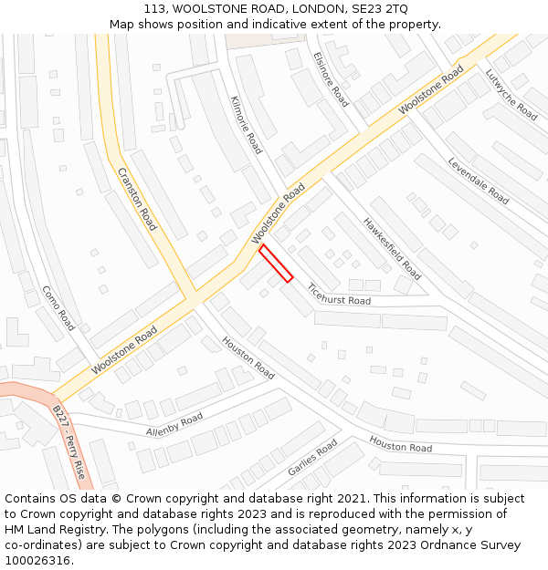 113, WOOLSTONE ROAD, LONDON, SE23 2TQ: Location map and indicative extent of plot