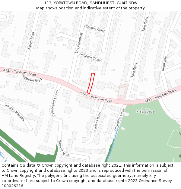113, YORKTOWN ROAD, SANDHURST, GU47 9BW: Location map and indicative extent of plot