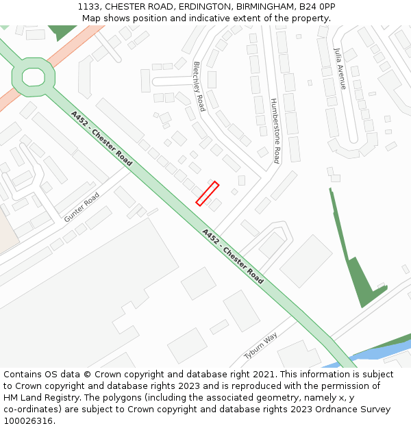 1133, CHESTER ROAD, ERDINGTON, BIRMINGHAM, B24 0PP: Location map and indicative extent of plot
