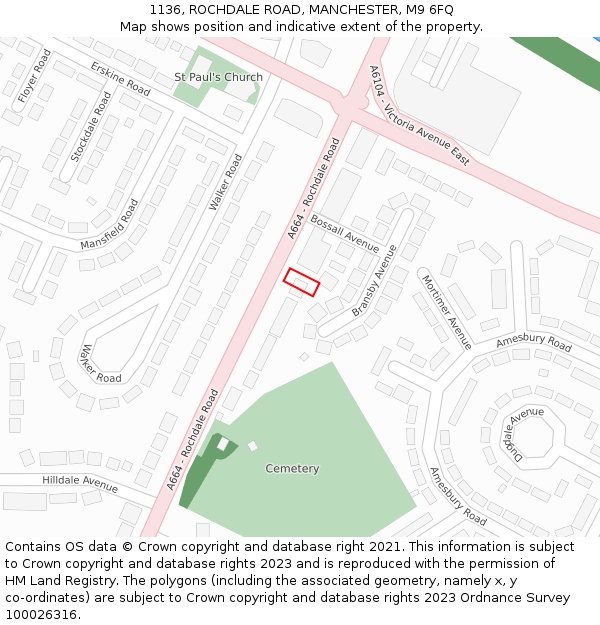 1136, ROCHDALE ROAD, MANCHESTER, M9 6FQ: Location map and indicative extent of plot