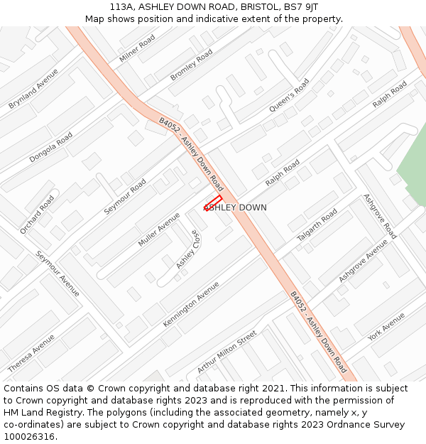 113A, ASHLEY DOWN ROAD, BRISTOL, BS7 9JT: Location map and indicative extent of plot