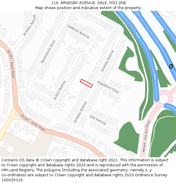 114, ARNESBY AVENUE, SALE, M33 2NE: Location map and indicative extent of plot
