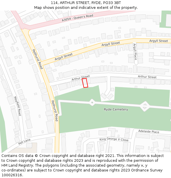 114, ARTHUR STREET, RYDE, PO33 3BT: Location map and indicative extent of plot