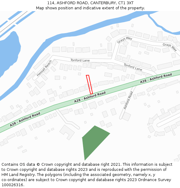 114, ASHFORD ROAD, CANTERBURY, CT1 3XT: Location map and indicative extent of plot