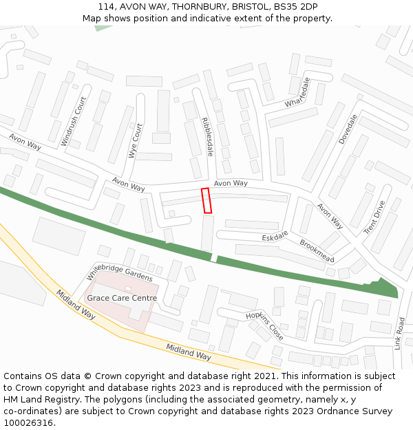 114, AVON WAY, THORNBURY, BRISTOL, BS35 2DP: Location map and indicative extent of plot