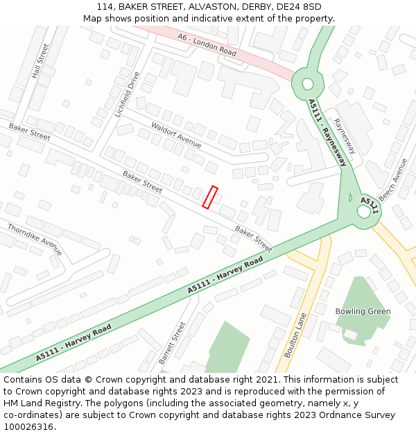 114, BAKER STREET, ALVASTON, DERBY, DE24 8SD: Location map and indicative extent of plot