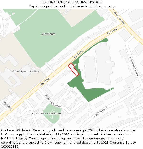 114, BAR LANE, NOTTINGHAM, NG6 0HU: Location map and indicative extent of plot