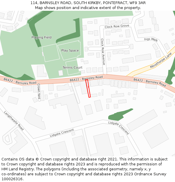 114, BARNSLEY ROAD, SOUTH KIRKBY, PONTEFRACT, WF9 3AR: Location map and indicative extent of plot