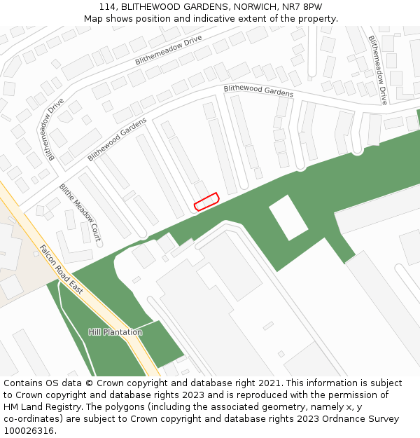 114, BLITHEWOOD GARDENS, NORWICH, NR7 8PW: Location map and indicative extent of plot