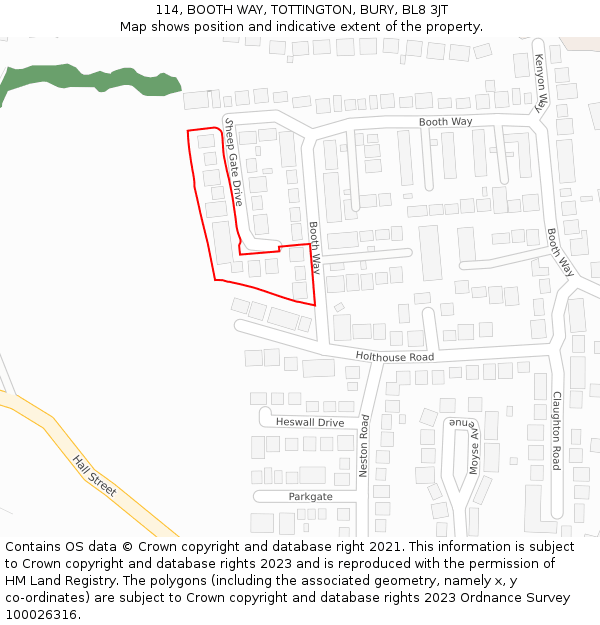 114, BOOTH WAY, TOTTINGTON, BURY, BL8 3JT: Location map and indicative extent of plot