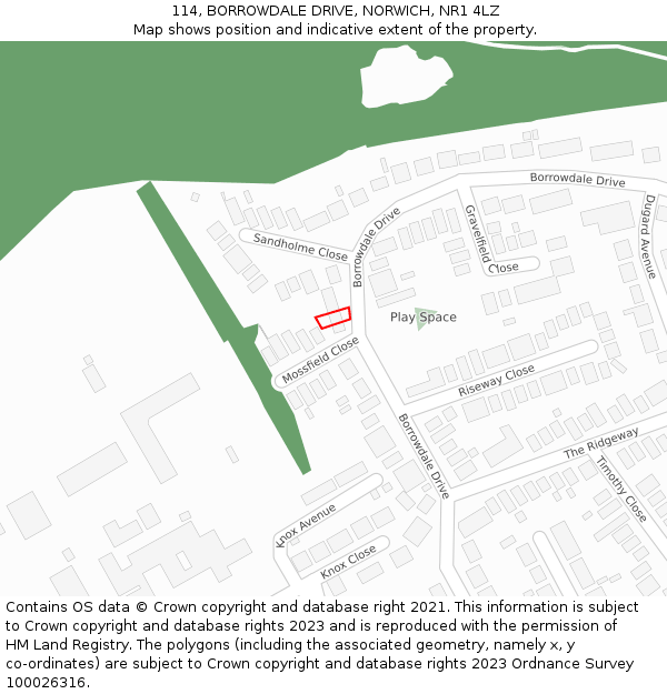 114, BORROWDALE DRIVE, NORWICH, NR1 4LZ: Location map and indicative extent of plot