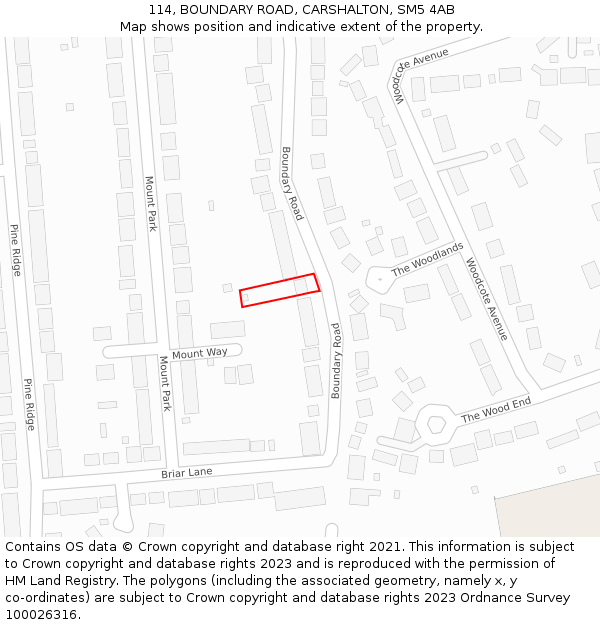 114, BOUNDARY ROAD, CARSHALTON, SM5 4AB: Location map and indicative extent of plot