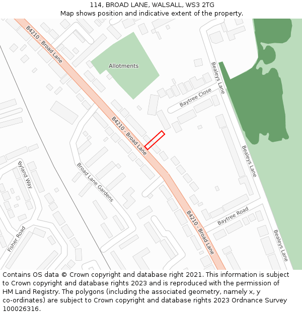 114, BROAD LANE, WALSALL, WS3 2TG: Location map and indicative extent of plot
