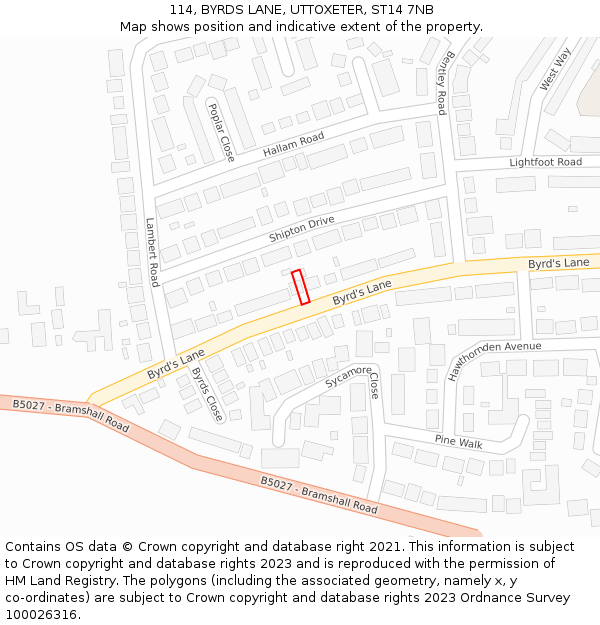 114, BYRDS LANE, UTTOXETER, ST14 7NB: Location map and indicative extent of plot