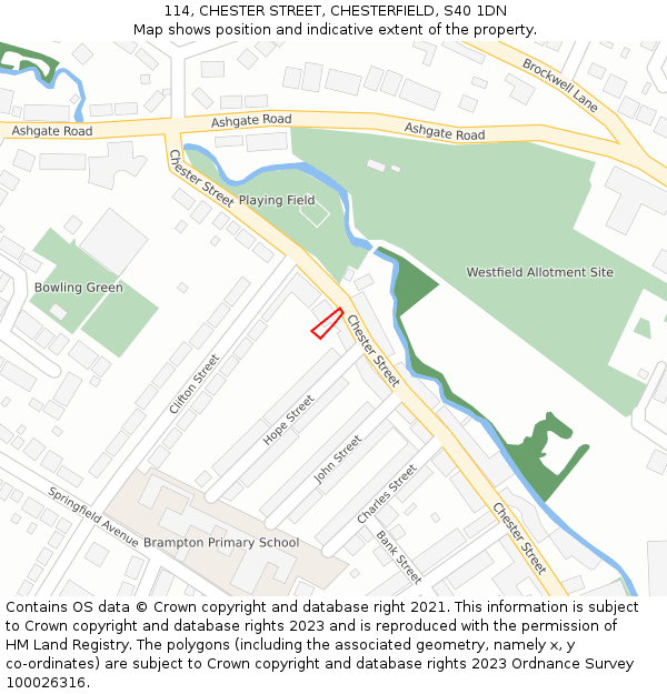 114, CHESTER STREET, CHESTERFIELD, S40 1DN: Location map and indicative extent of plot