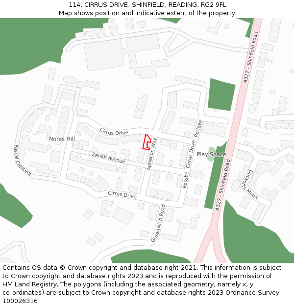 114, CIRRUS DRIVE, SHINFIELD, READING, RG2 9FL: Location map and indicative extent of plot
