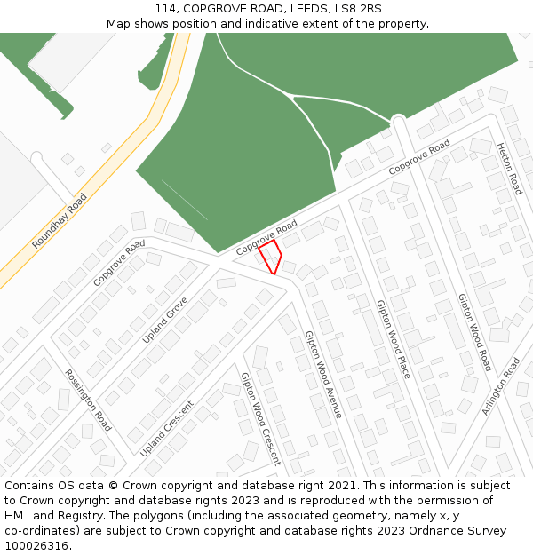 114, COPGROVE ROAD, LEEDS, LS8 2RS: Location map and indicative extent of plot