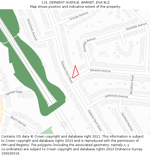114, DERWENT AVENUE, BARNET, EN4 8LZ: Location map and indicative extent of plot
