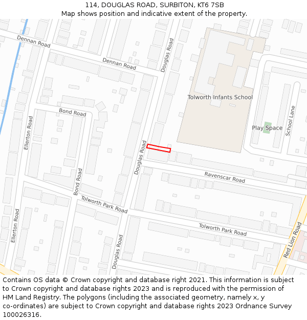 114, DOUGLAS ROAD, SURBITON, KT6 7SB: Location map and indicative extent of plot