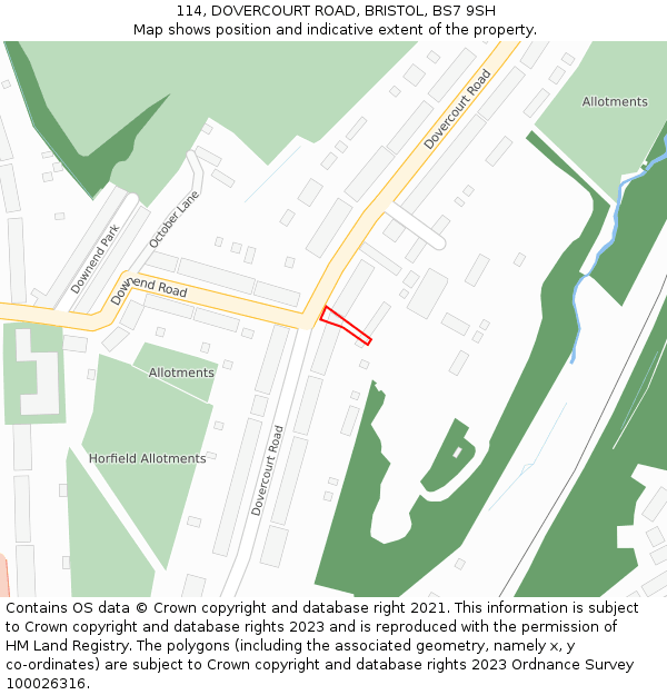 114, DOVERCOURT ROAD, BRISTOL, BS7 9SH: Location map and indicative extent of plot