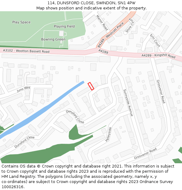 114, DUNSFORD CLOSE, SWINDON, SN1 4PW: Location map and indicative extent of plot