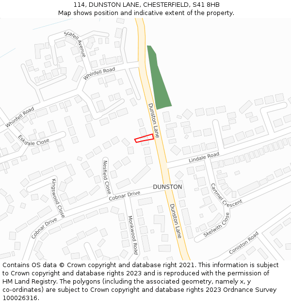 114, DUNSTON LANE, CHESTERFIELD, S41 8HB: Location map and indicative extent of plot