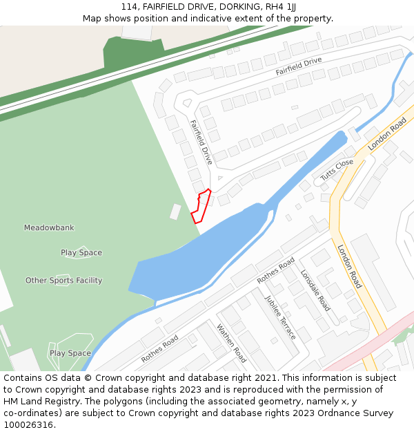 114, FAIRFIELD DRIVE, DORKING, RH4 1JJ: Location map and indicative extent of plot