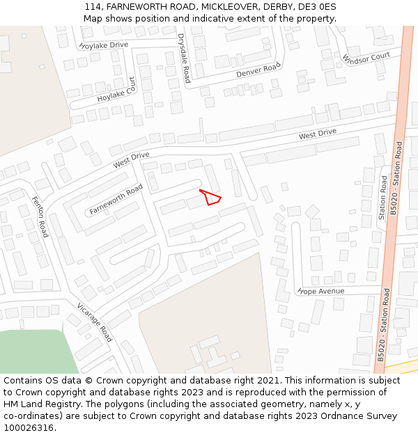 114, FARNEWORTH ROAD, MICKLEOVER, DERBY, DE3 0ES: Location map and indicative extent of plot