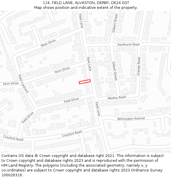 114, FIELD LANE, ALVASTON, DERBY, DE24 0GT: Location map and indicative extent of plot