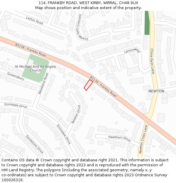 114, FRANKBY ROAD, WEST KIRBY, WIRRAL, CH48 9UX: Location map and indicative extent of plot