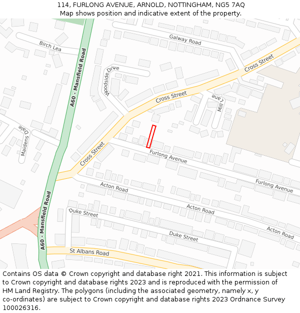 114, FURLONG AVENUE, ARNOLD, NOTTINGHAM, NG5 7AQ: Location map and indicative extent of plot