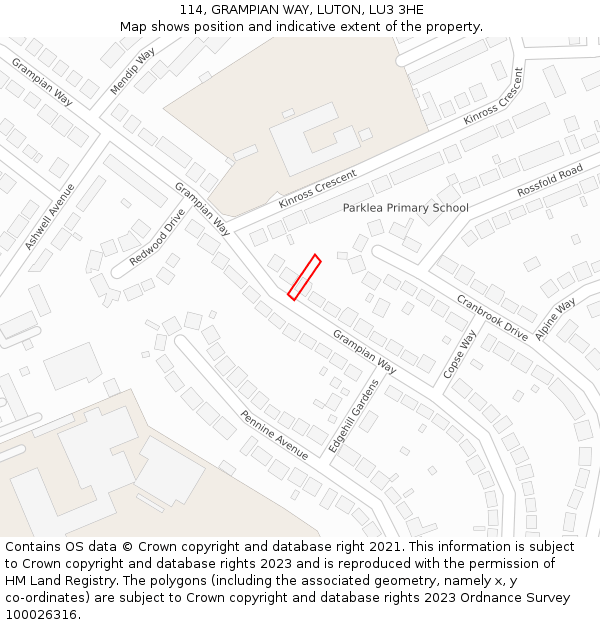 114, GRAMPIAN WAY, LUTON, LU3 3HE: Location map and indicative extent of plot
