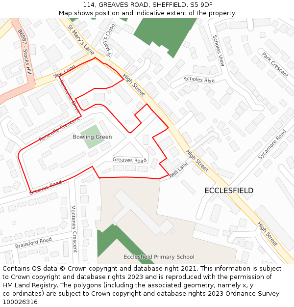 114, GREAVES ROAD, SHEFFIELD, S5 9DF: Location map and indicative extent of plot