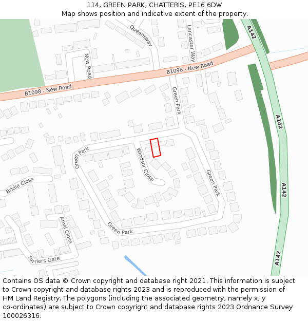 114, GREEN PARK, CHATTERIS, PE16 6DW: Location map and indicative extent of plot
