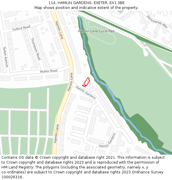 114, HAMLIN GARDENS, EXETER, EX1 3BE: Location map and indicative extent of plot