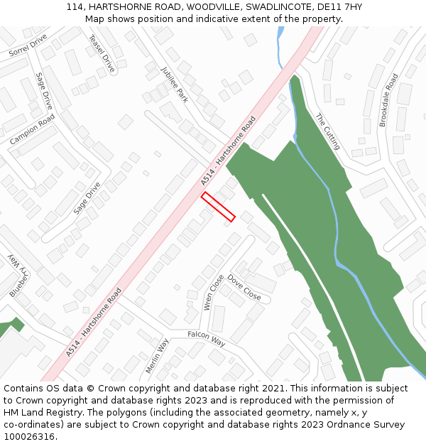 114, HARTSHORNE ROAD, WOODVILLE, SWADLINCOTE, DE11 7HY: Location map and indicative extent of plot