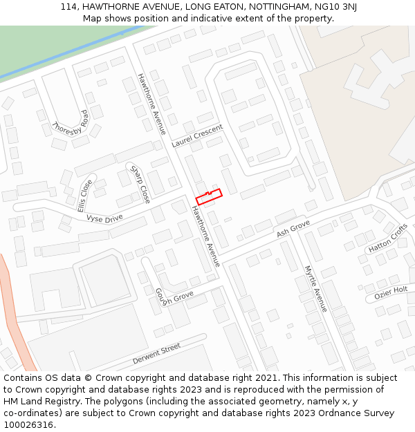 114, HAWTHORNE AVENUE, LONG EATON, NOTTINGHAM, NG10 3NJ: Location map and indicative extent of plot